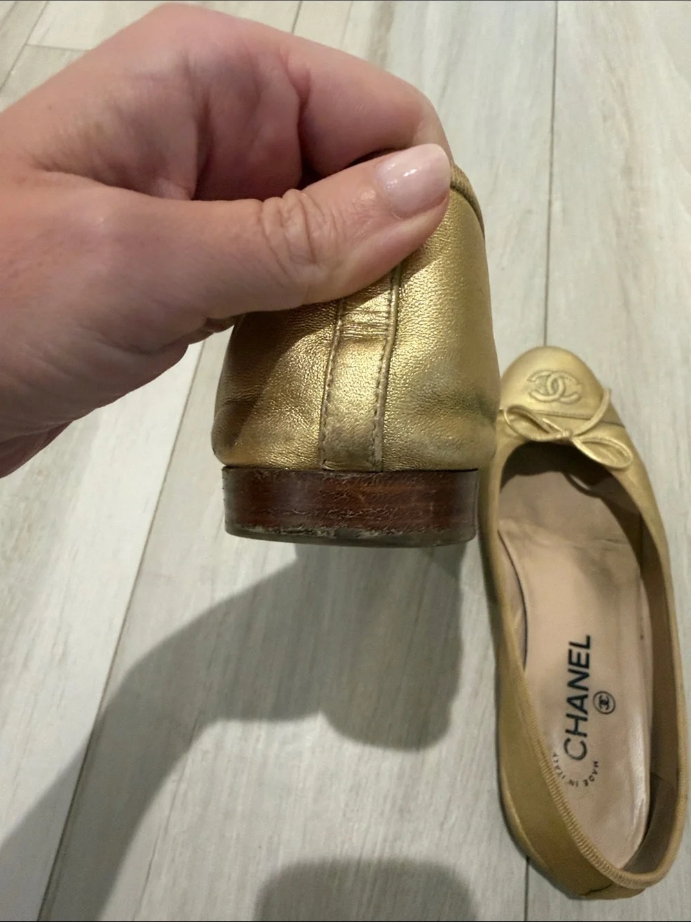 CHANEL Classic Leather Ballet Flats in Gold Size 38